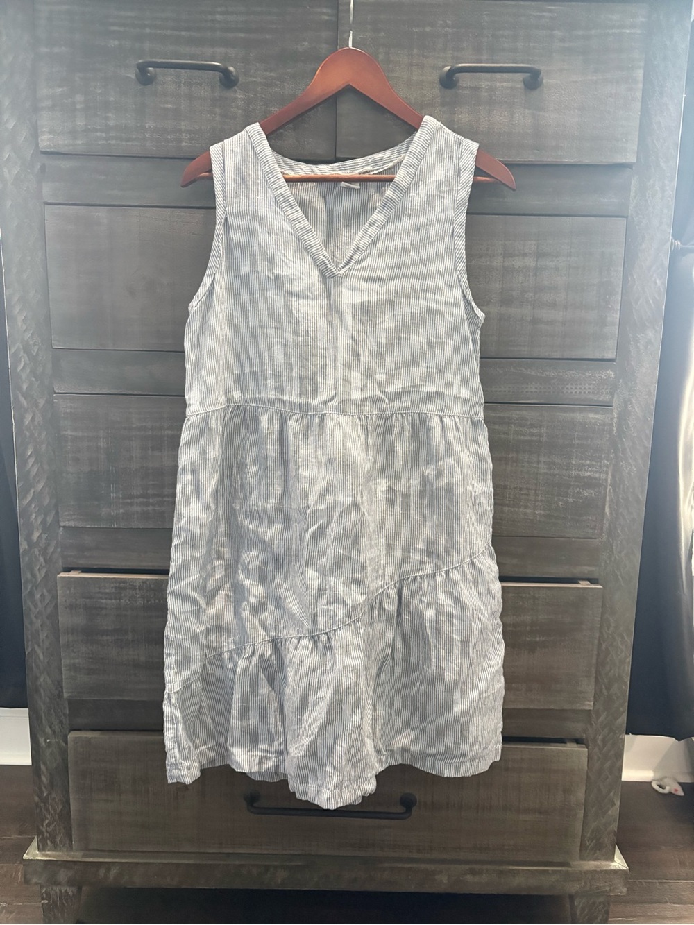 Lucky Brand Blue and White Striped Linen Sleeveless Dress